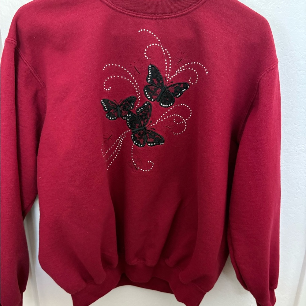 Red Sweatshirt with Butterfly Design